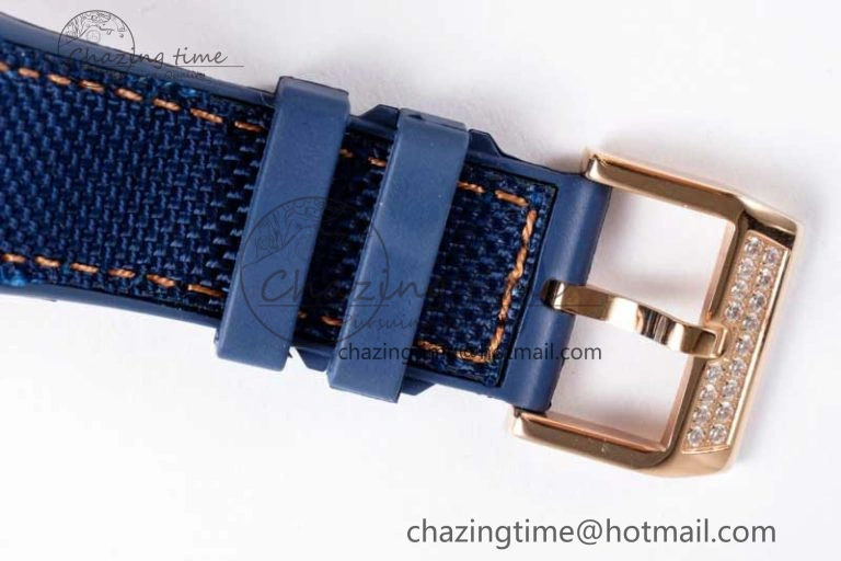 Vanguard Chrono RG ABF 1:1 Best Edition Diamonds Bezel Blue Textured Dial on Blue Nylon Strap A7750
