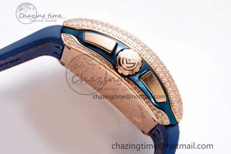 Vanguard Chrono RG ABF 1:1 Best Edition Diamonds Bezel Blue Textured Dial on Blue Nylon Strap A7750