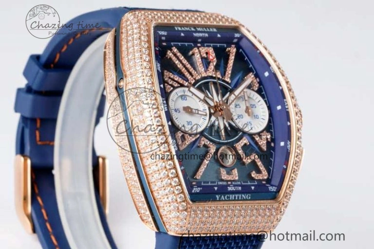 Vanguard Chrono RG ABF 1:1 Best Edition Diamonds Bezel Blue Textured Dial on Blue Nylon Strap A7750