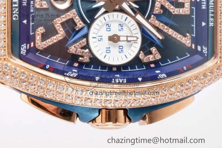 Vanguard Chrono RG ABF 1:1 Best Edition Diamonds Bezel Blue Textured Dial on Blue Nylon Strap A7750
