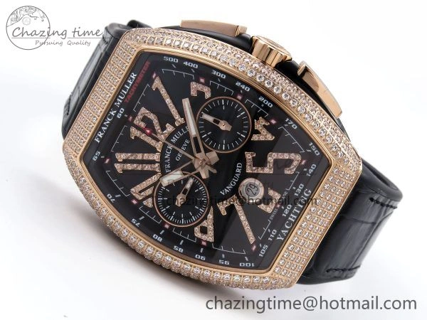 Vanguard Chrono RG Diamonds ABF 1:1 Best Edition Black Dial on Black Leather Strap A7750