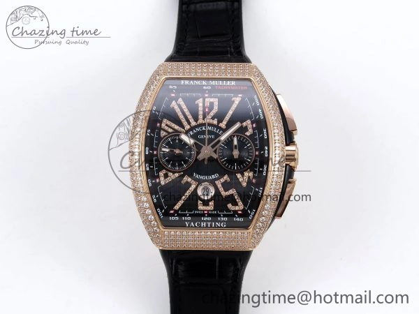Vanguard Chrono RG Diamonds ABF 1:1 Best Edition Black Dial on Black Leather Strap A7750