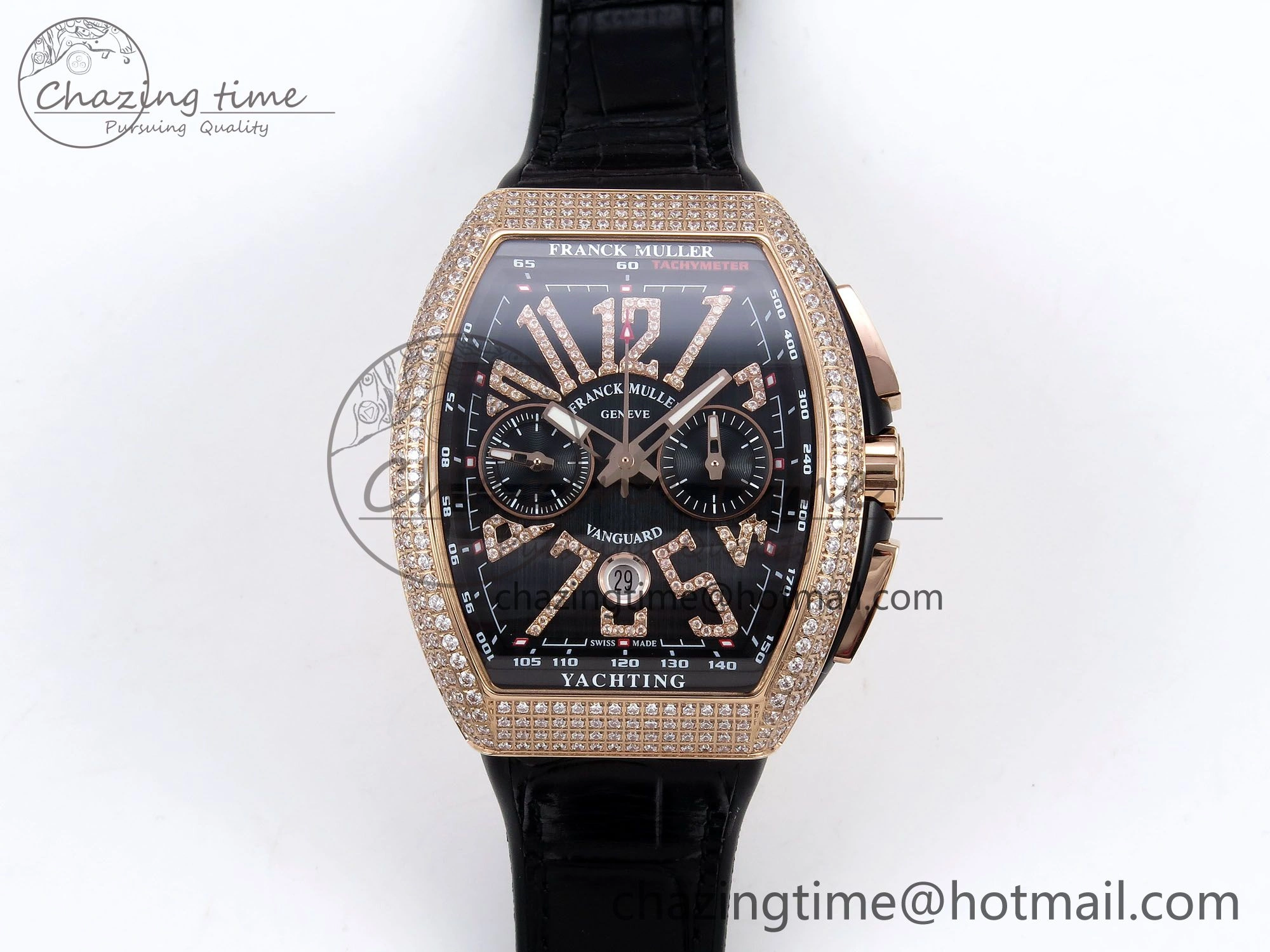 Vanguard Chrono RG Diamonds ABF 1:1 Best Edition Black Dial on Black Leather Strap A7750