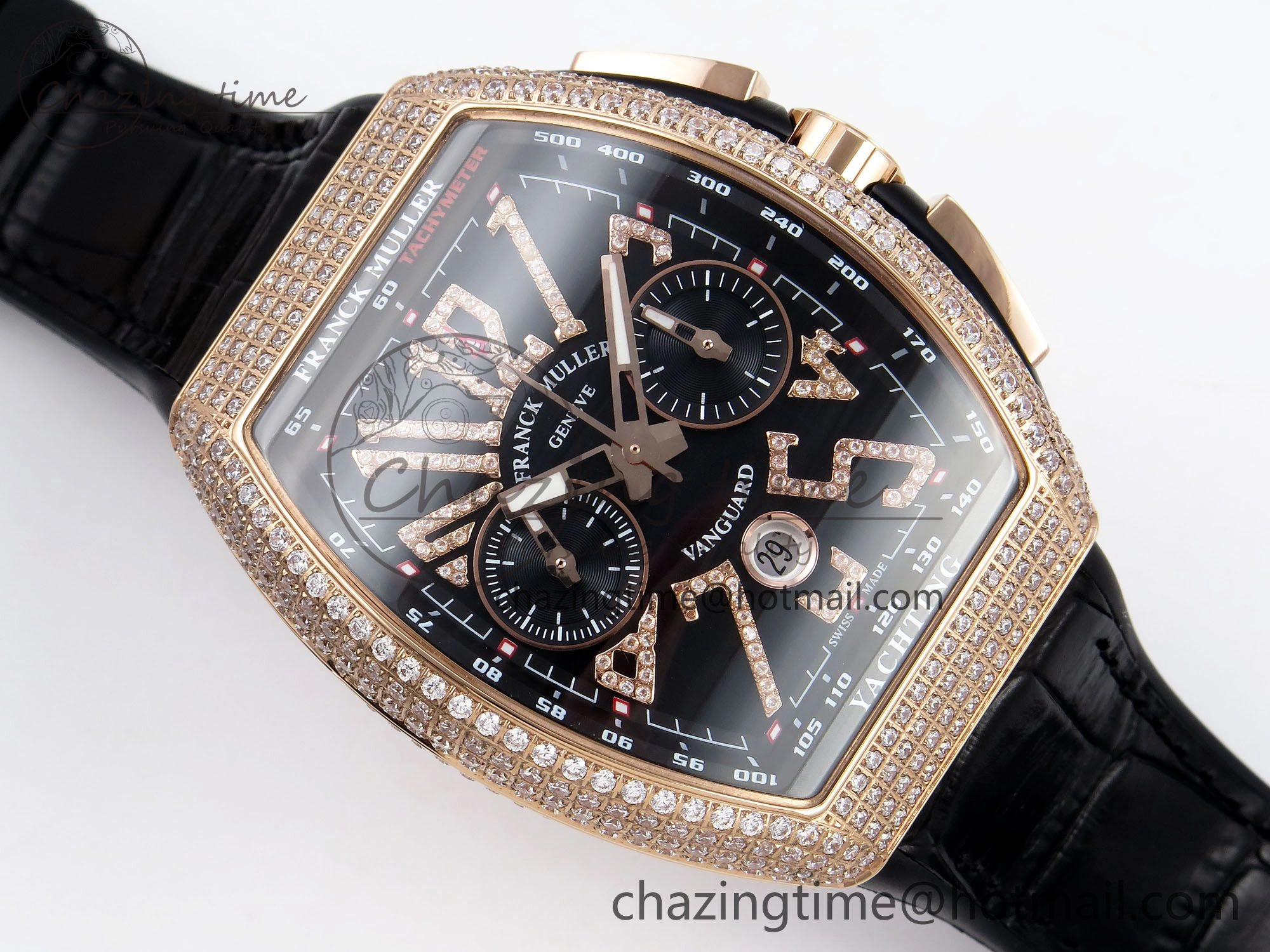Vanguard Chrono RG Diamonds ABF 1:1 Best Edition Black Dial on Black Leather Strap A7750
