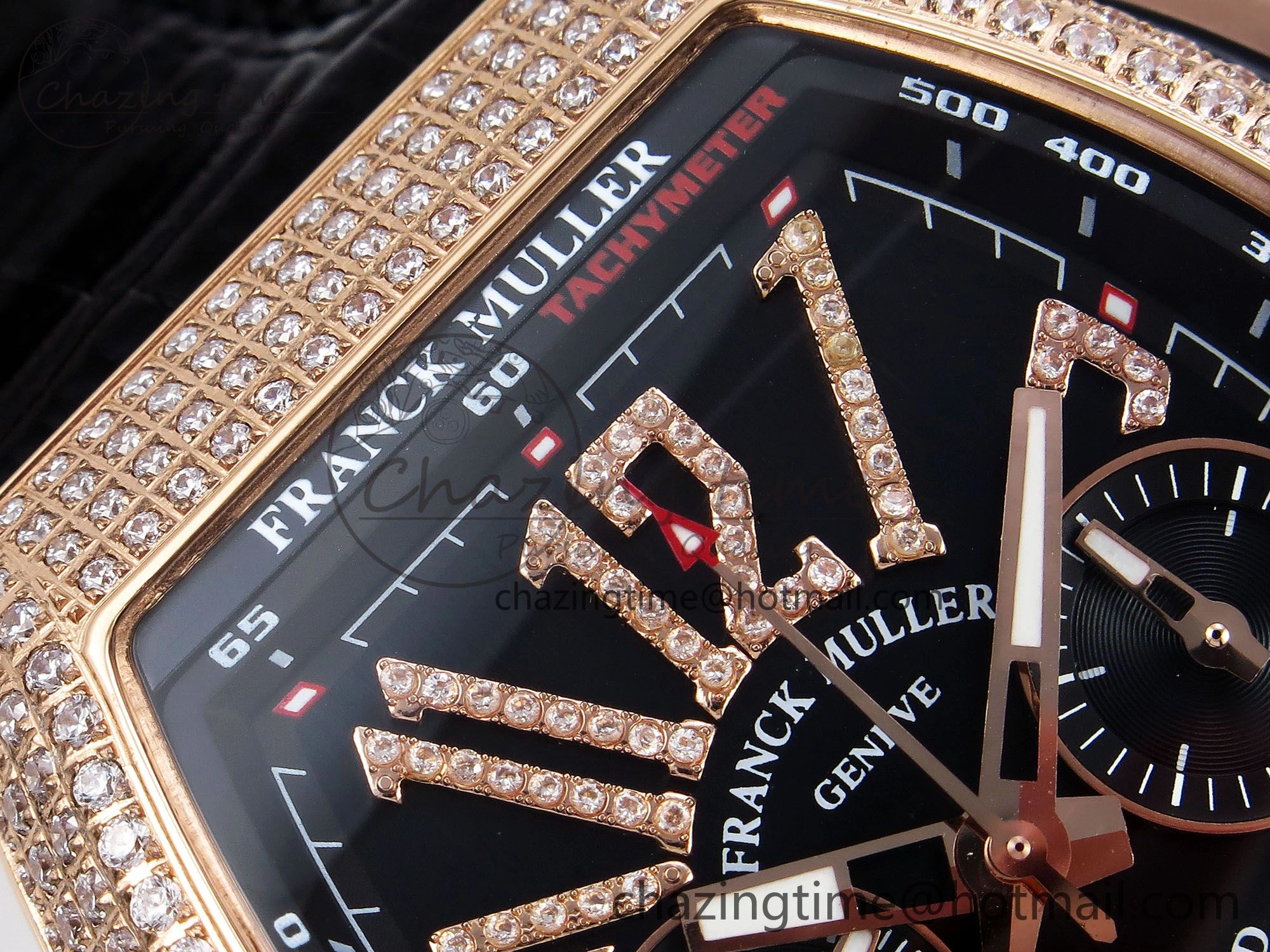 Vanguard Chrono RG Diamonds ABF 1:1 Best Edition Black Dial on Black Leather Strap A7750