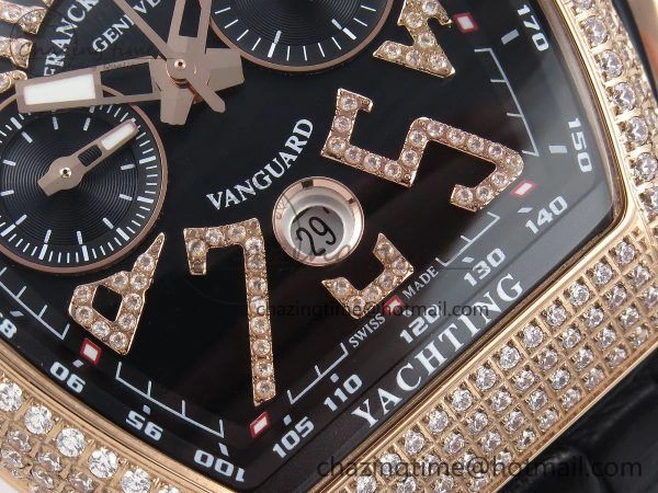 Vanguard Chrono RG Diamonds ABF 1:1 Best Edition Black Dial on Black Leather Strap A7750