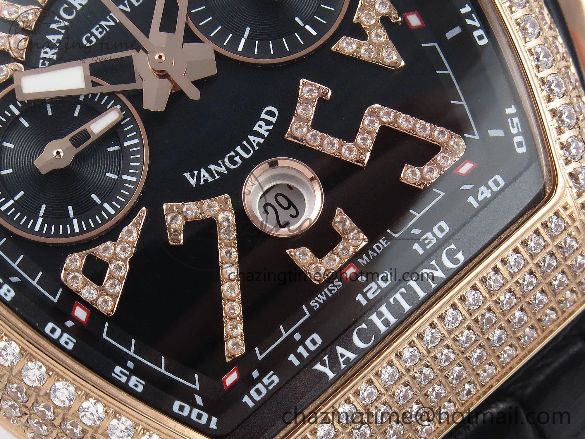 Vanguard Chrono RG Diamonds ABF 1:1 Best Edition Black Dial on Black Leather Strap A7750