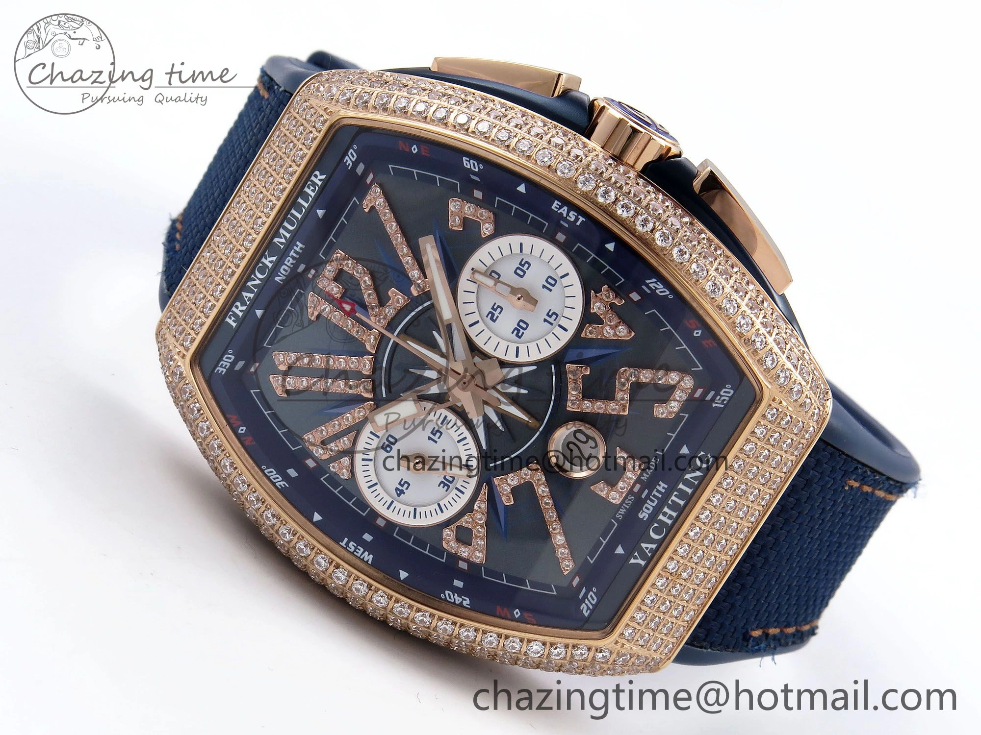 Vanguard Chrono RG Diamonds ABF 1:1 Best Edition Blue Dial on Blue Nylon Strap A7750