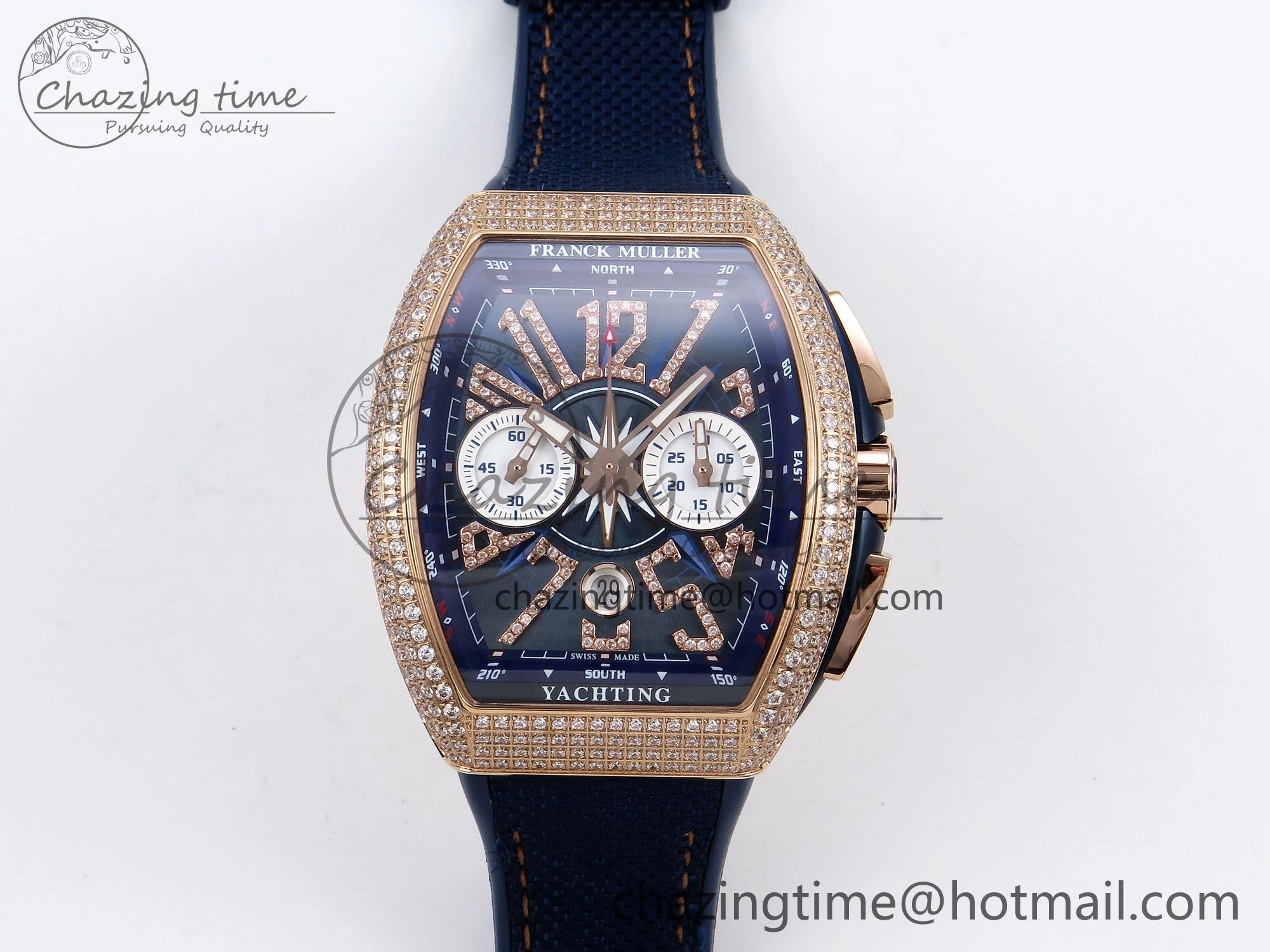 Vanguard Chrono RG Diamonds ABF 1:1 Best Edition Blue Dial on Blue Nylon Strap A7750