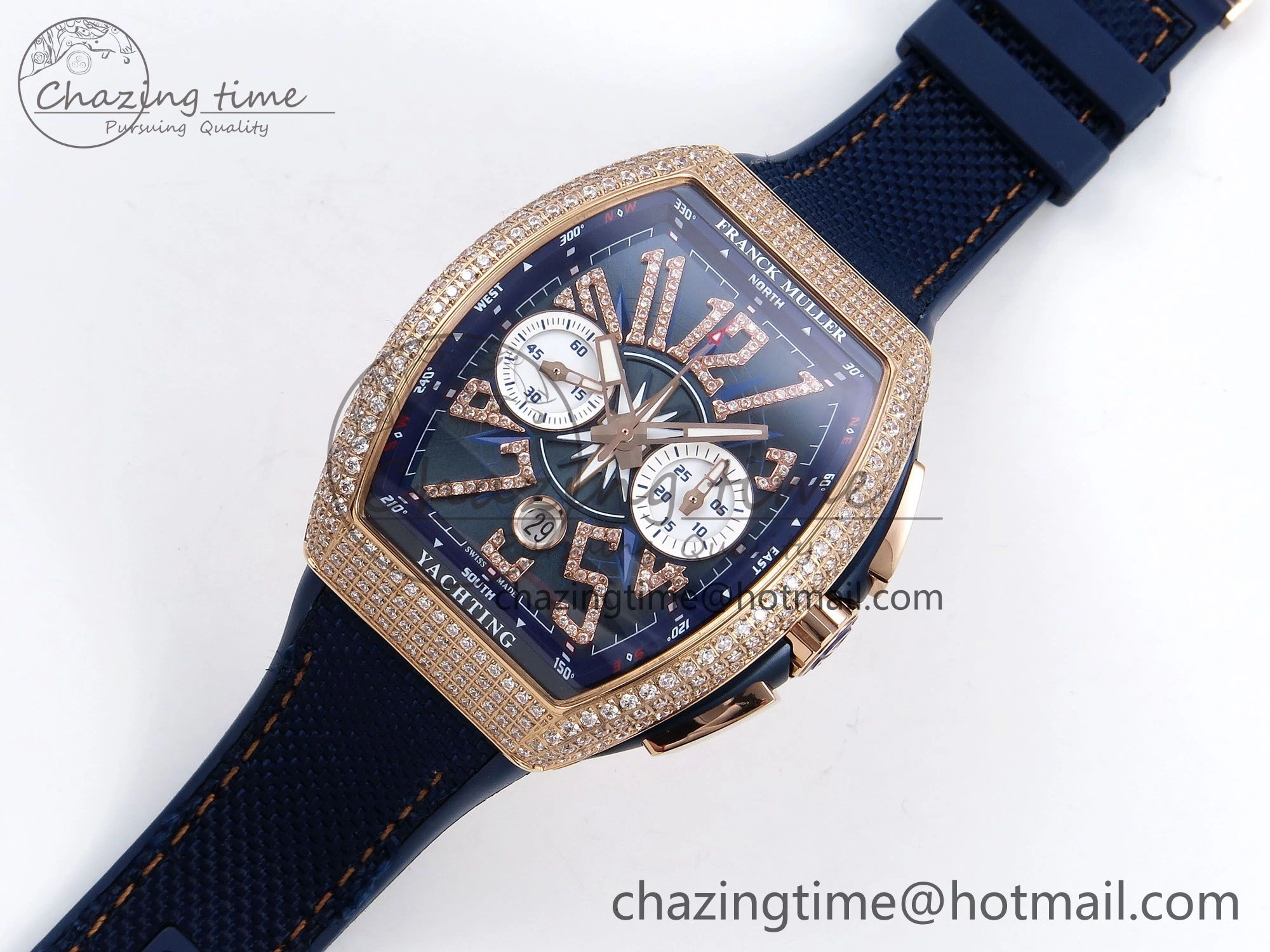 Vanguard Chrono RG Diamonds ABF 1:1 Best Edition Blue Dial on Blue Nylon Strap A7750