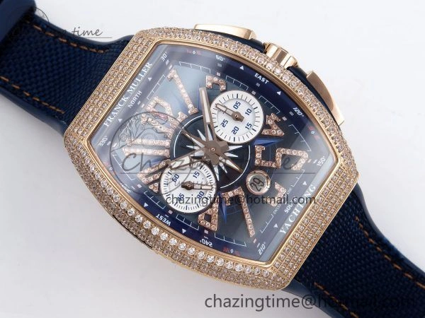 Vanguard Chrono RG Diamonds ABF 1:1 Best Edition Blue Dial on Blue Nylon Strap A7750