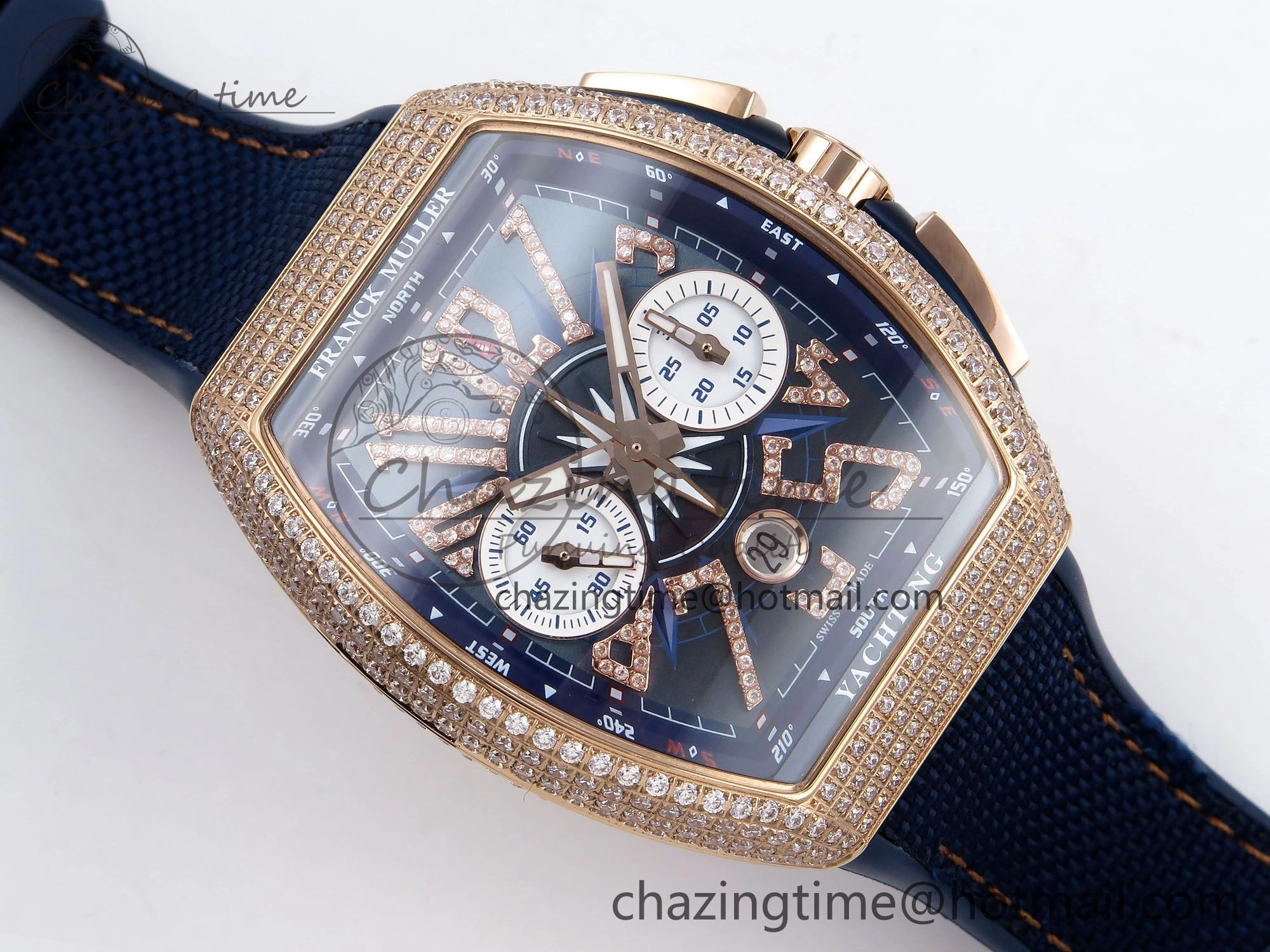 Vanguard Chrono RG Diamonds ABF 1:1 Best Edition Blue Dial on Blue Nylon Strap A7750