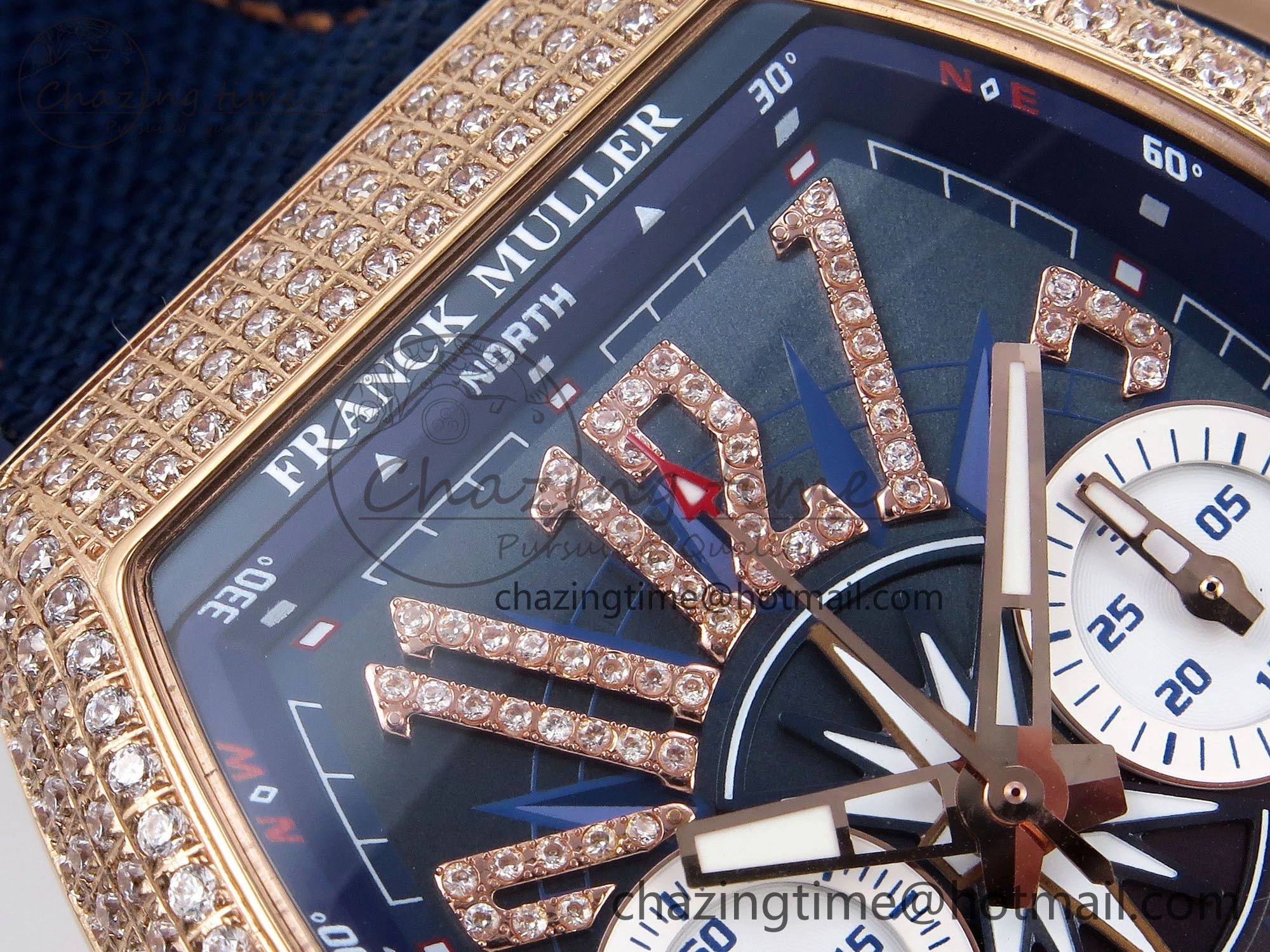 Vanguard Chrono RG Diamonds ABF 1:1 Best Edition Blue Dial on Blue Nylon Strap A7750