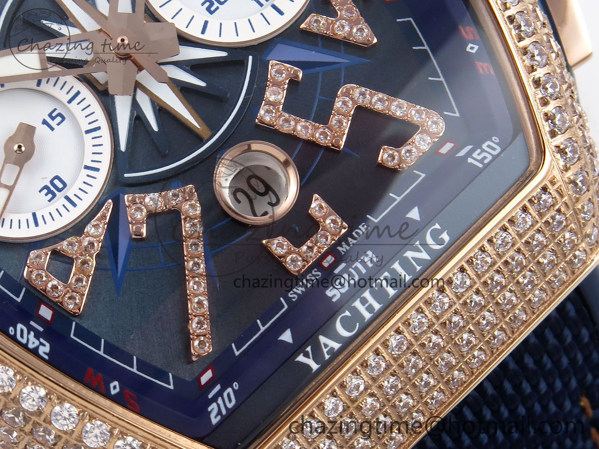 Vanguard Chrono RG Diamonds ABF 1:1 Best Edition Blue Dial on Blue Nylon Strap A7750