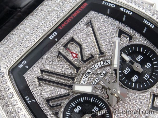 Vanguard Chrono SS ABF 1:1 Best Edition Black Dial Full Diamonds on Black Leather Strap A7750