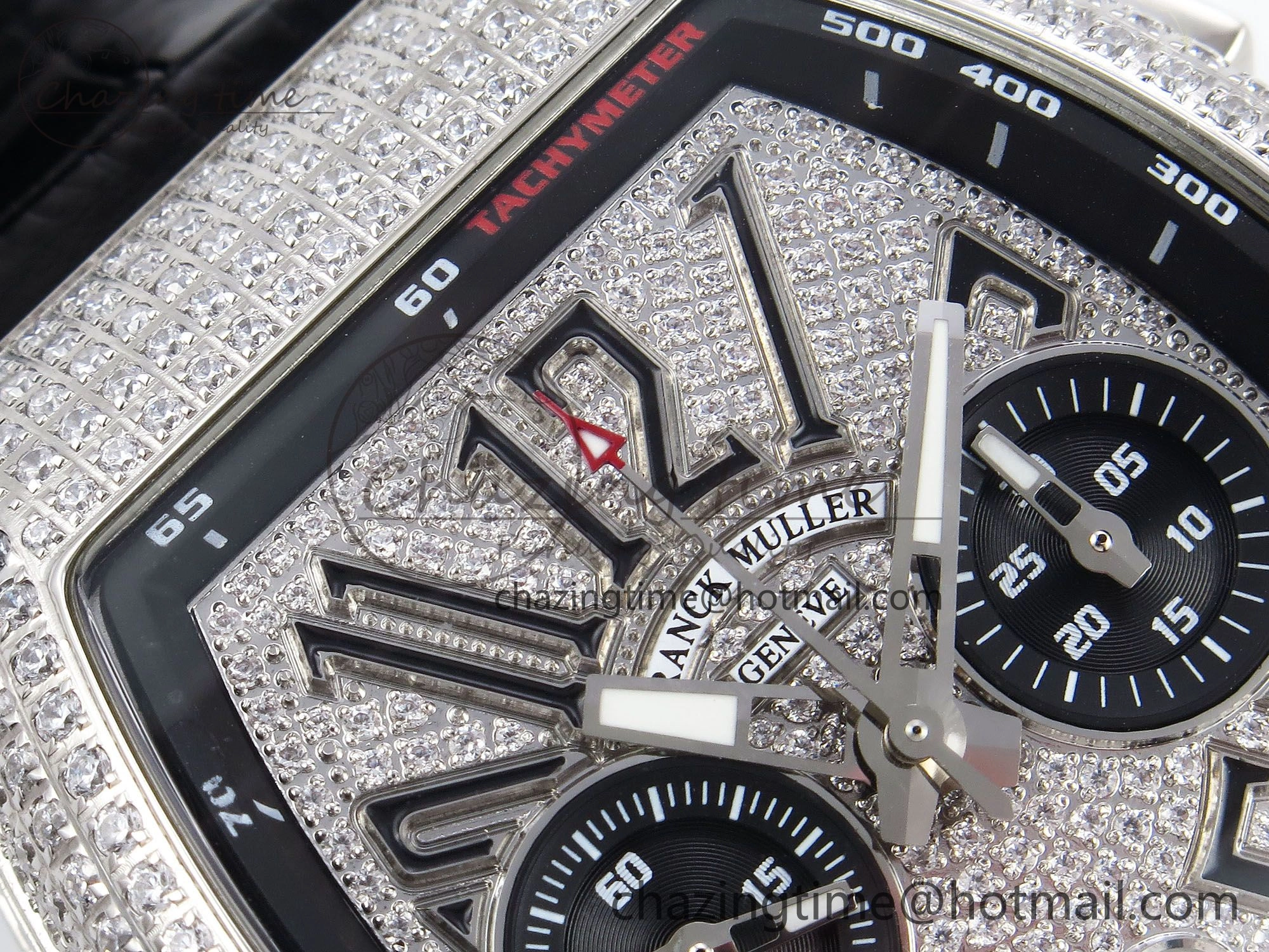 Vanguard Chrono SS ABF 1:1 Best Edition Black Dial Full Diamonds on Black Leather Strap A7750
