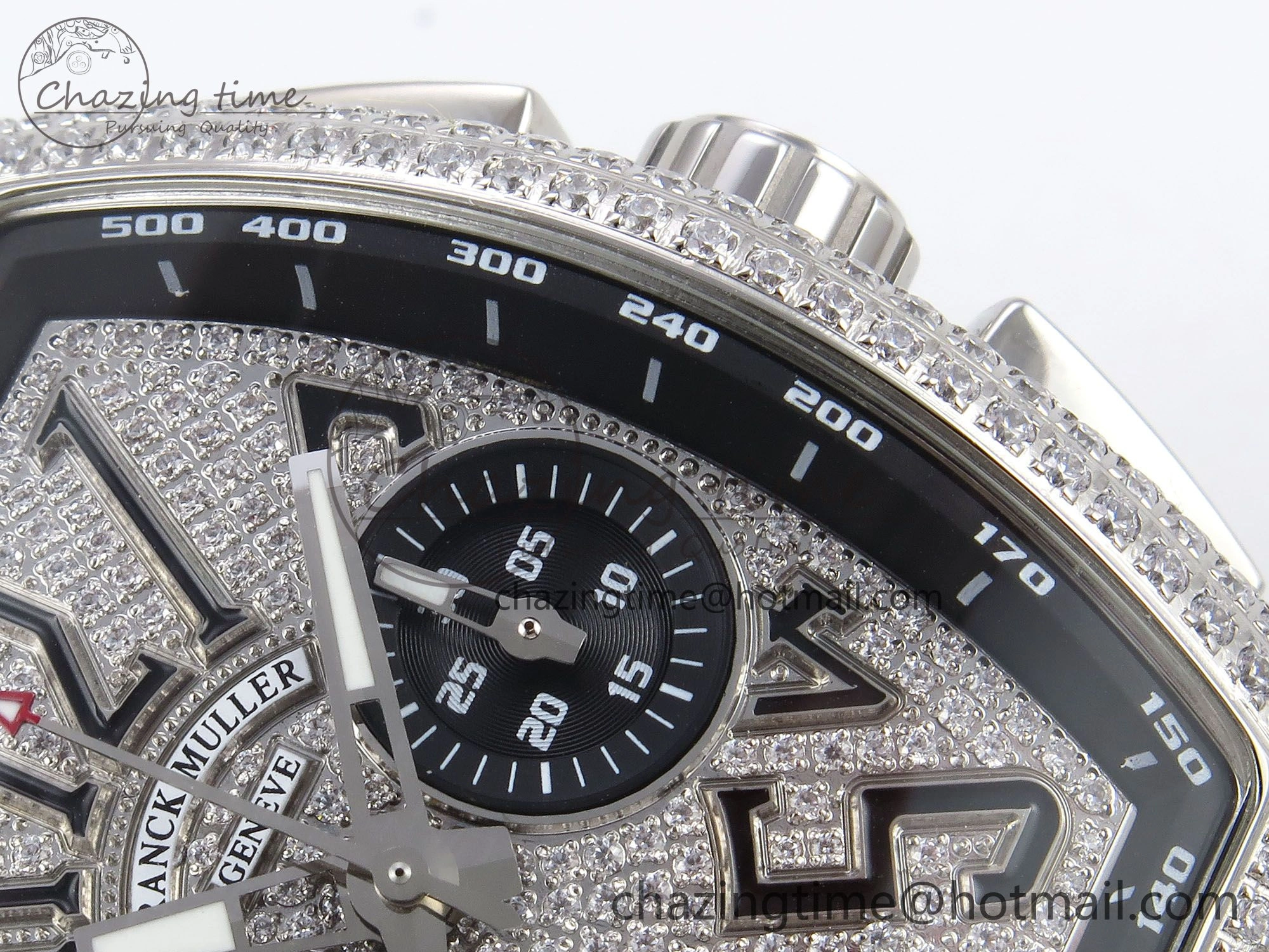 Vanguard Chrono SS ABF 1:1 Best Edition Black Dial Full Diamonds on Black Leather Strap A7750