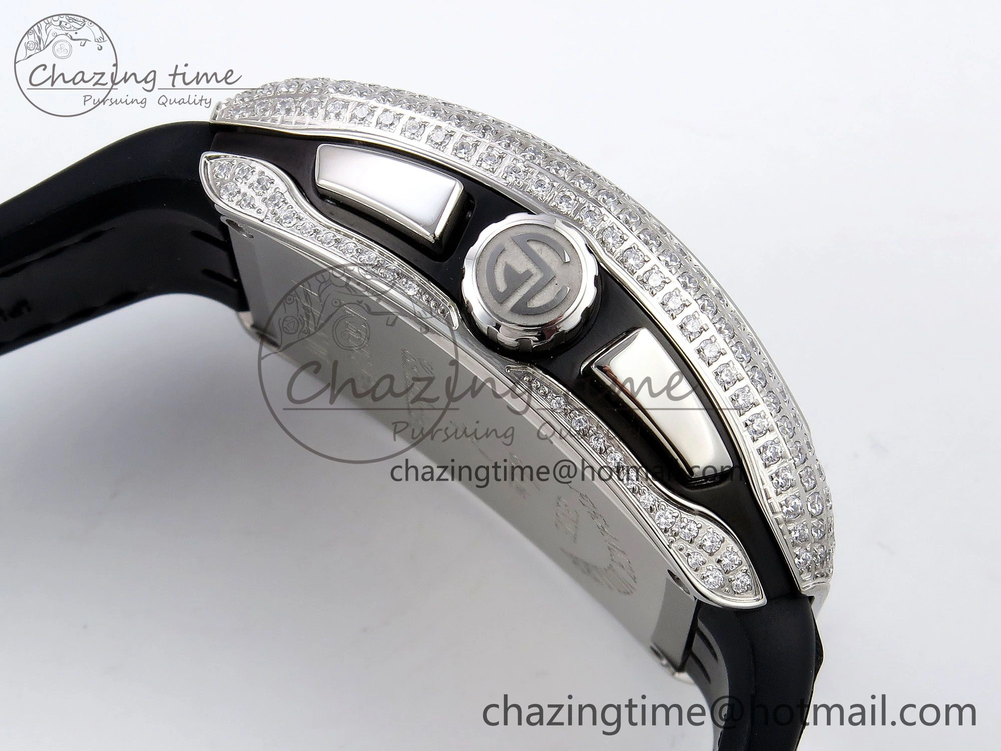 Vanguard Chrono SS ABF 1:1 Best Edition Black Dial Full Diamonds on Black Leather Strap A7750