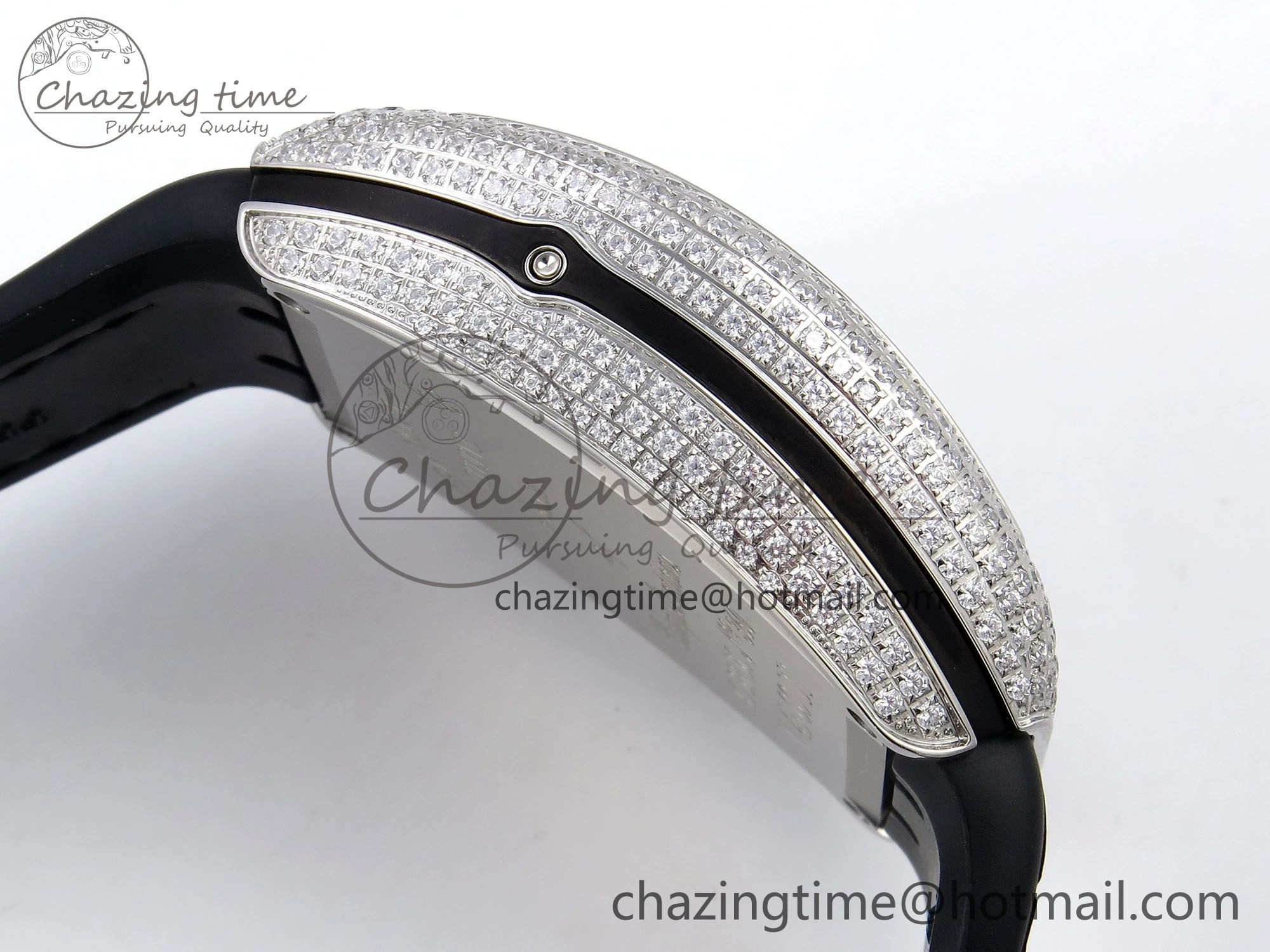 Vanguard Chrono SS ABF 1:1 Best Edition Black Dial Full Diamonds on Black Leather Strap A7750