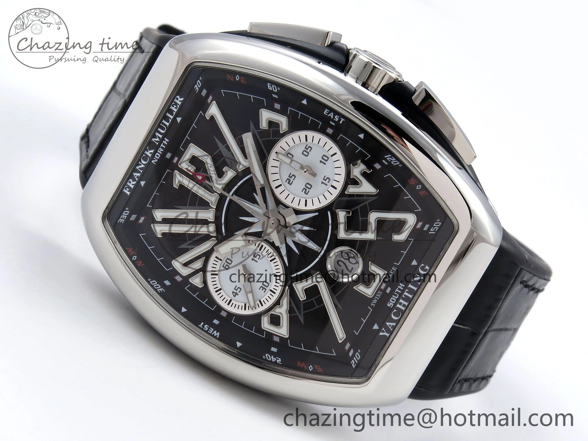 Vanguard Chrono SS ABF 1:1 Best Edition Black Dial on Black Leather Strap A7750