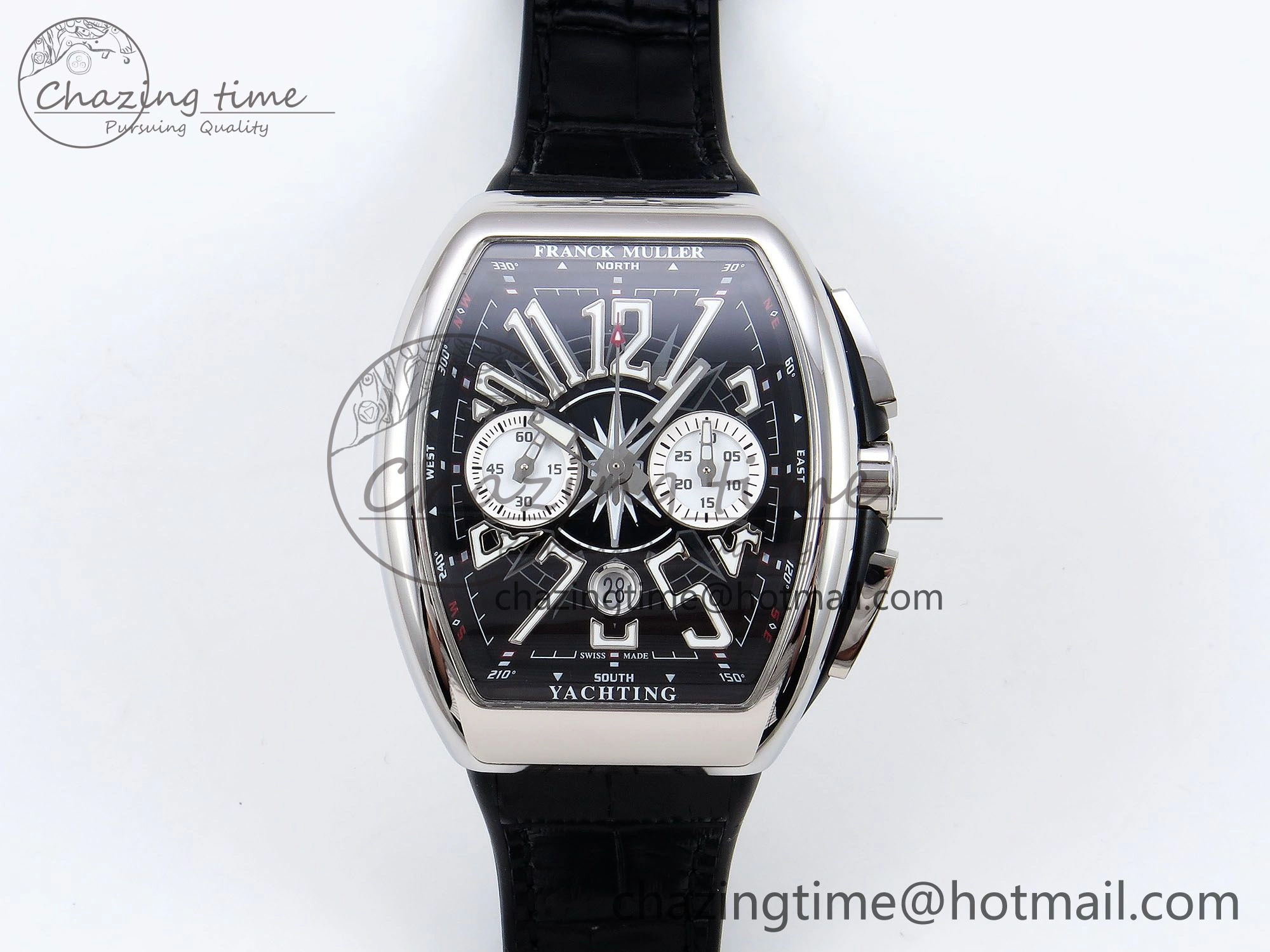 Vanguard Chrono SS ABF 1:1 Best Edition Black Dial on Black Leather Strap A7750