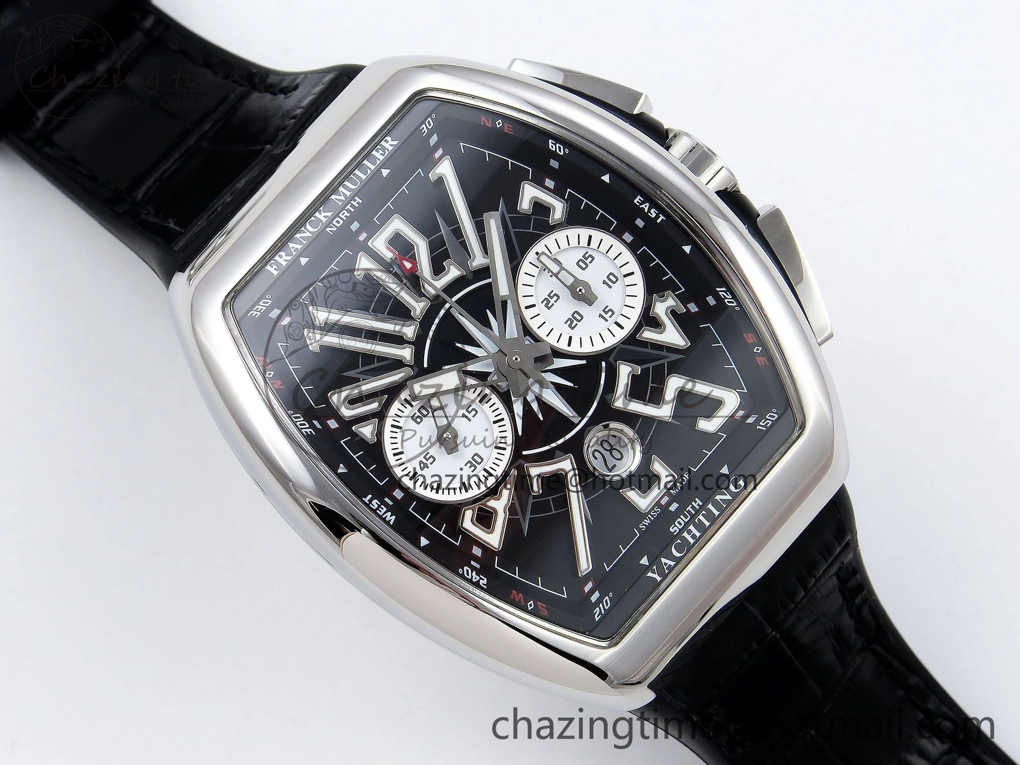 Vanguard Chrono SS ABF 1:1 Best Edition Black Dial on Black Leather Strap A7750