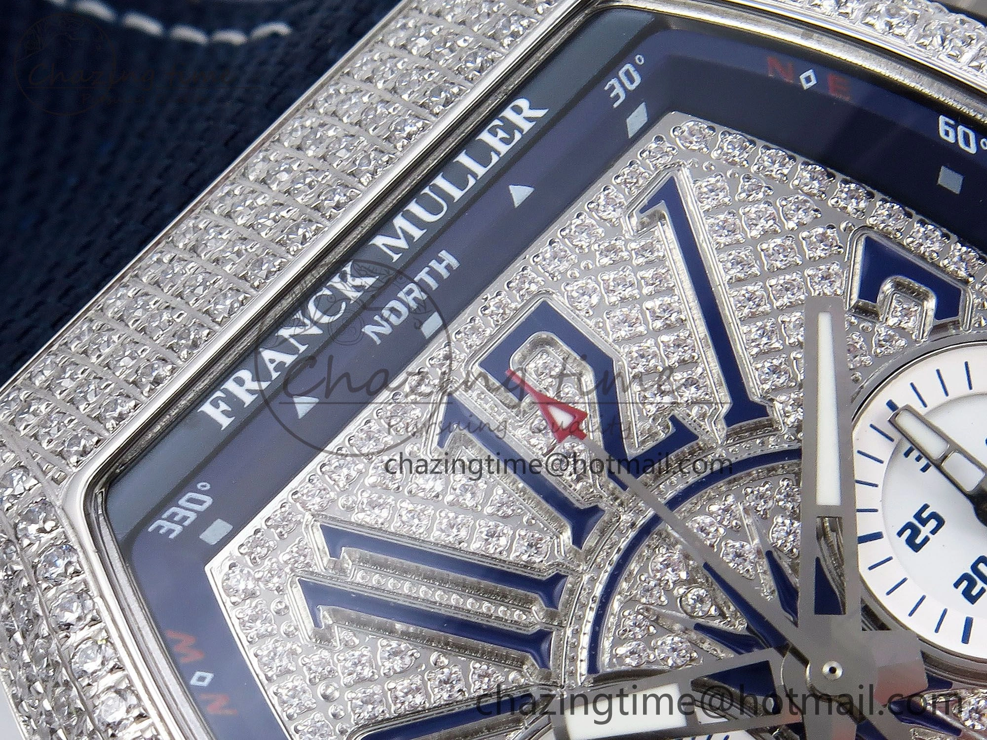 Vanguard Chrono SS ABF 1:1 Best Edition Blue Dial Full Diamonds on Blue Nylon Strap A7750