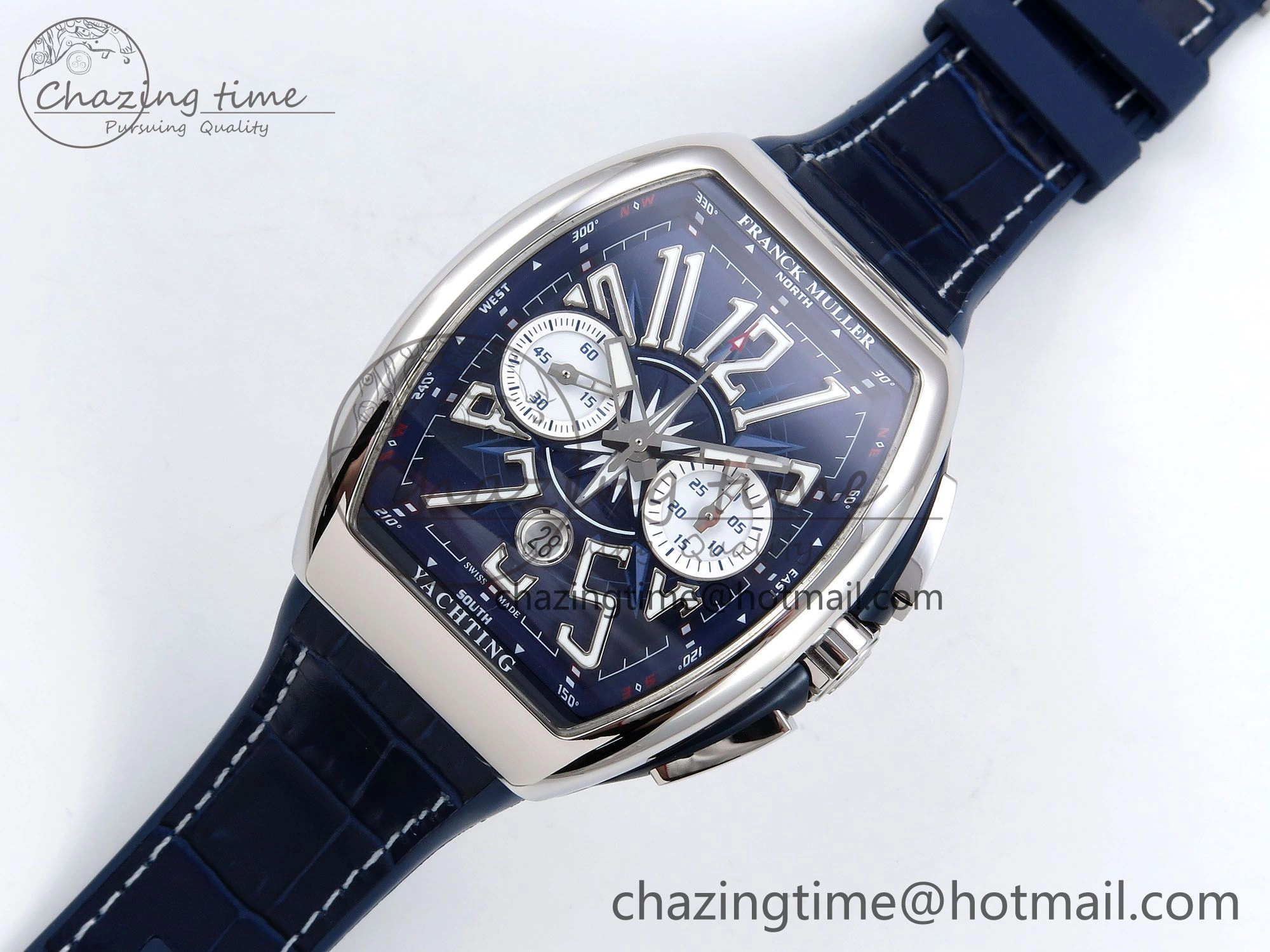 Vanguard Chrono SS ABF 1:1 Best Edition Blue Dial on Blue Leather Strap A7750