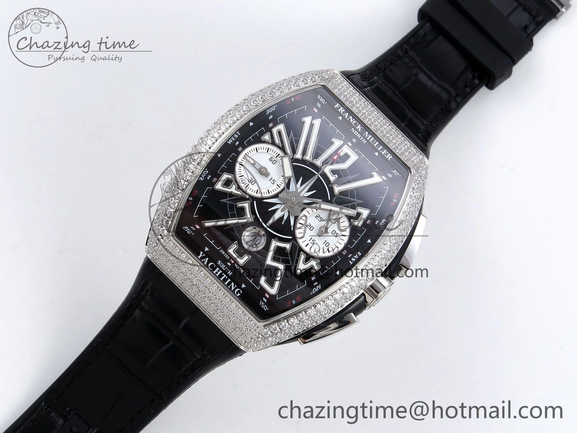 Vanguard Chrono SS Diamonds ABF 1:1 Best Edition Black Dial on Black Leather Strap A7750