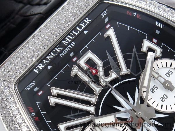 Vanguard Chrono SS Diamonds ABF 1:1 Best Edition Black Dial on Black Leather Strap A7750
