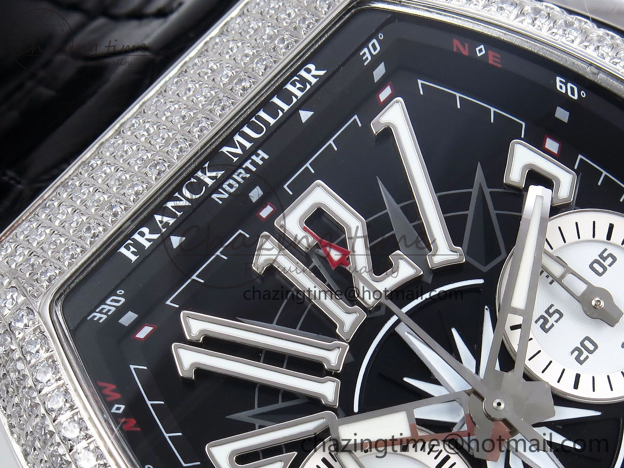 Vanguard Chrono SS Diamonds ABF 1:1 Best Edition Black Dial on Black Leather Strap A7750