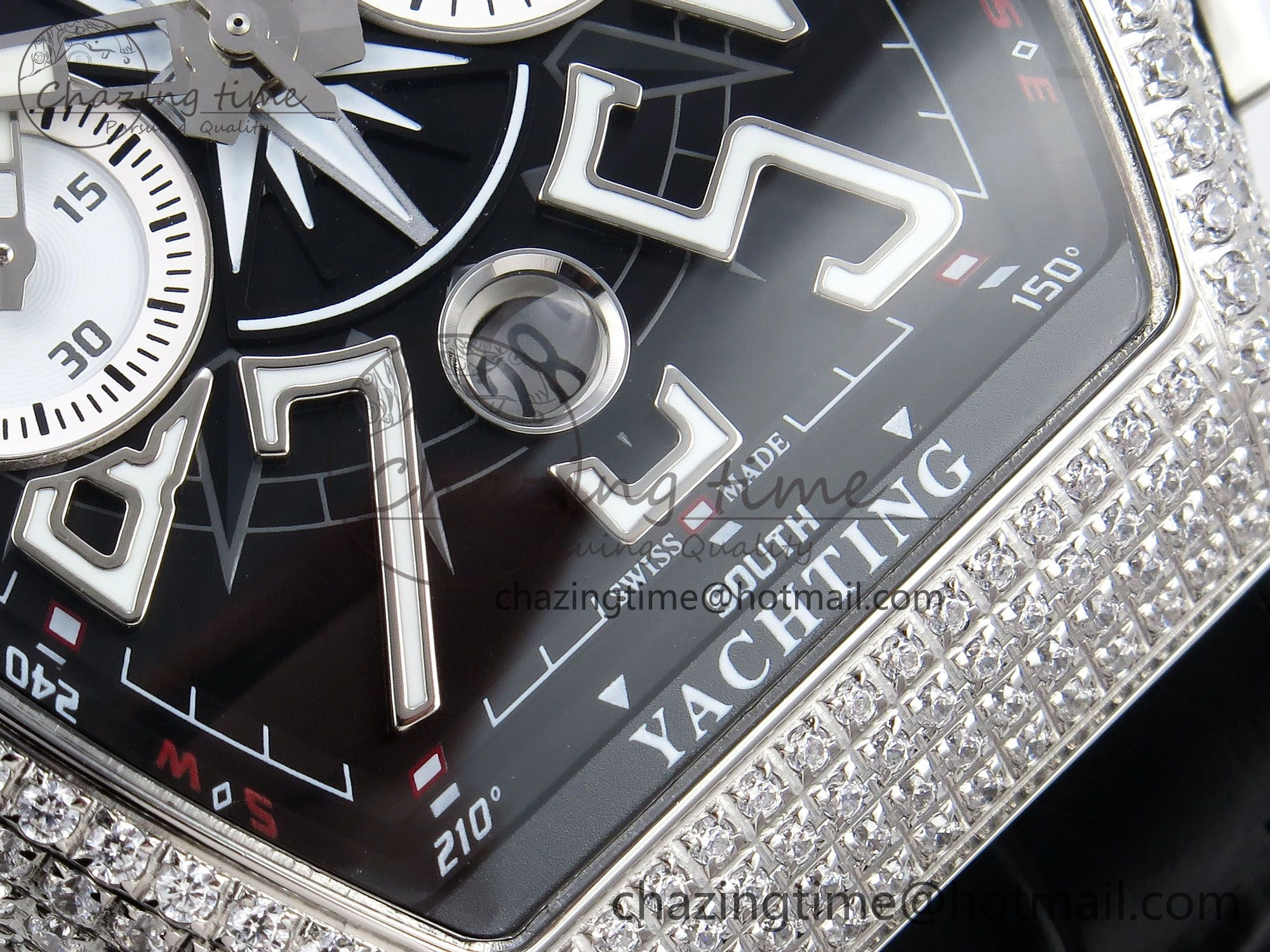 Vanguard Chrono SS Diamonds ABF 1:1 Best Edition Black Dial on Black Leather Strap A7750