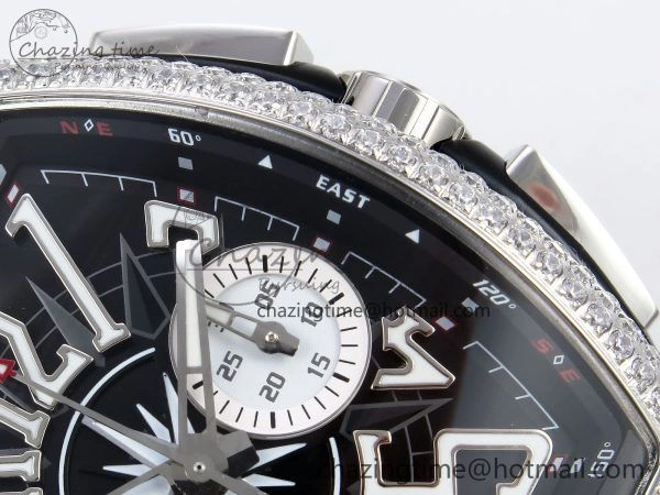 Vanguard Chrono SS Diamonds ABF 1:1 Best Edition Black Dial on Black Leather Strap A7750
