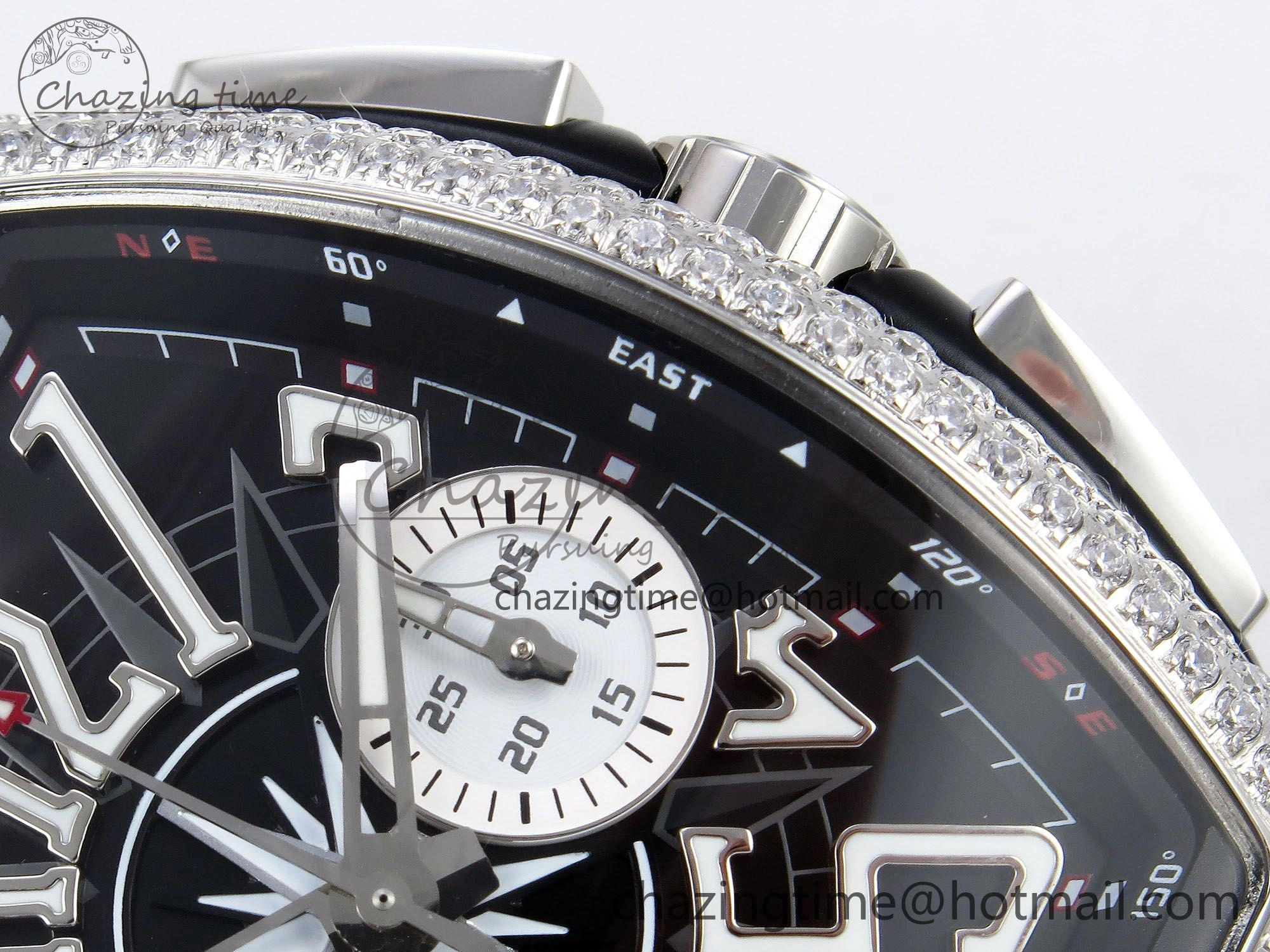 Vanguard Chrono SS Diamonds ABF 1:1 Best Edition Black Dial on Black Leather Strap A7750
