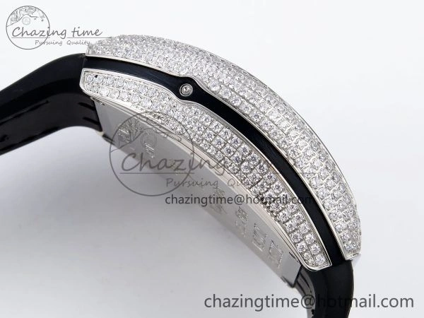 Vanguard Chrono SS Diamonds ABF 1:1 Best Edition Black Dial on Black Leather Strap A7750