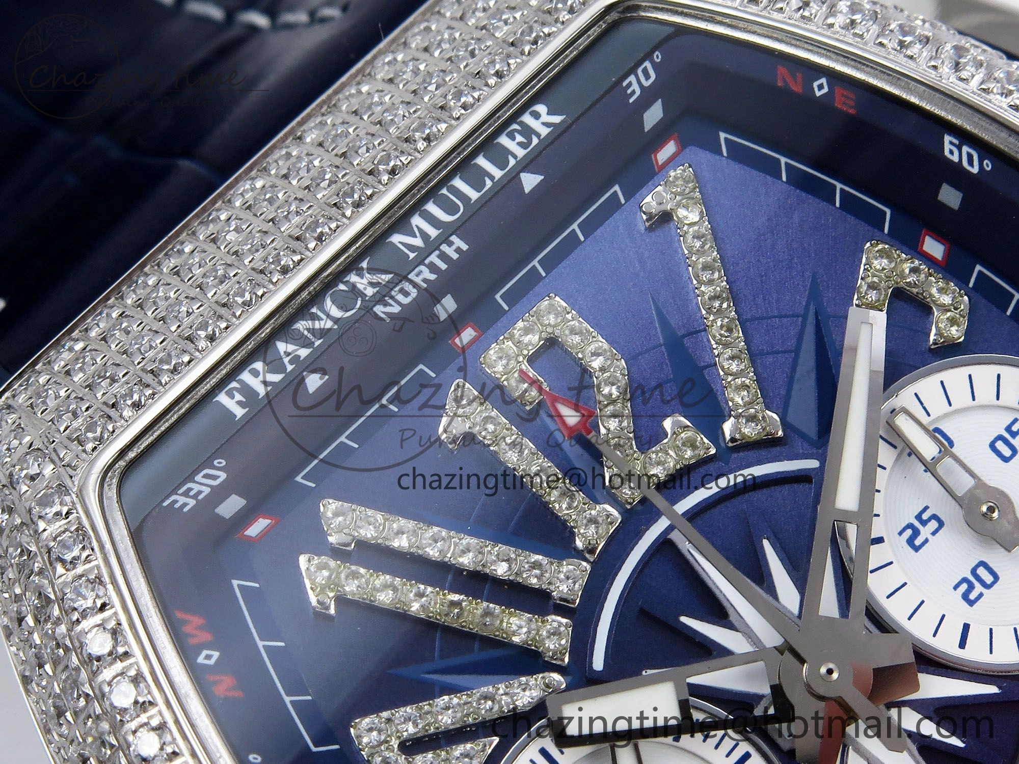Vanguard Chrono SS Diamonds ABF 1:1 Best Edition Blue Textured Dial on Blue Leather Strap A7750