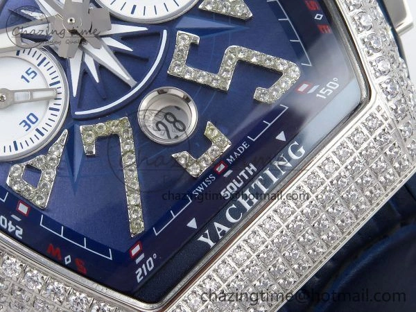 Vanguard Chrono SS Diamonds ABF 1:1 Best Edition Blue Textured Dial on Blue Leather Strap A7750
