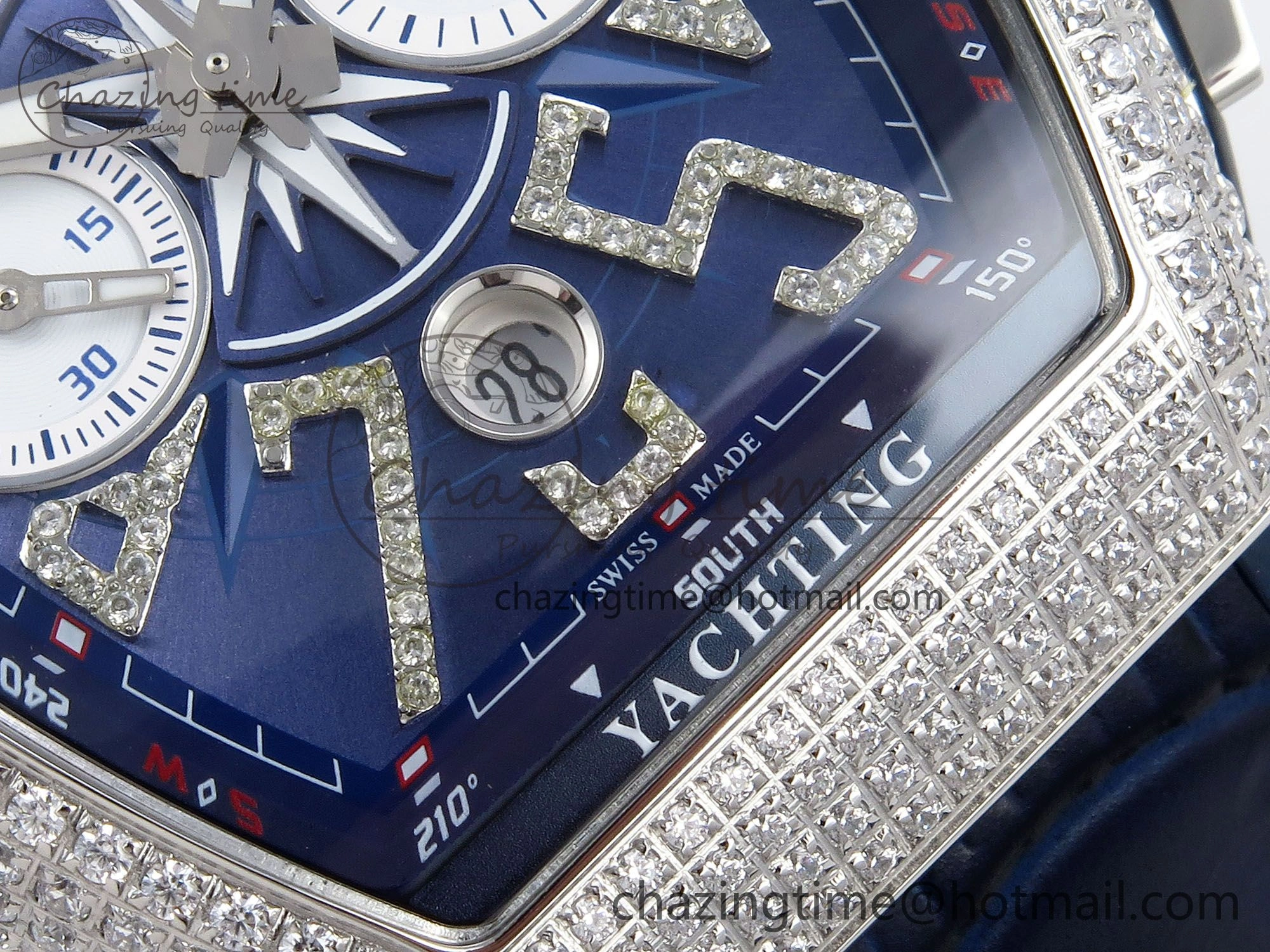 Vanguard Chrono SS Diamonds ABF 1:1 Best Edition Blue Textured Dial on Blue Leather Strap A7750