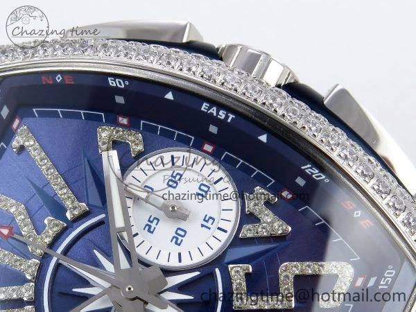 Vanguard Chrono SS Diamonds ABF 1:1 Best Edition Blue Textured Dial on Blue Leather Strap A7750