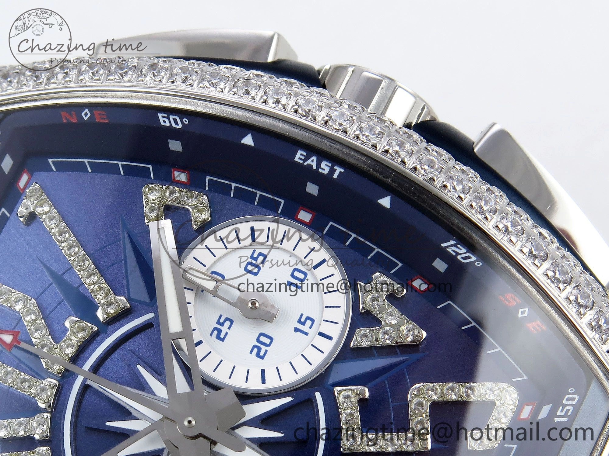 Vanguard Chrono SS Diamonds ABF 1:1 Best Edition Blue Textured Dial on Blue Leather Strap A7750