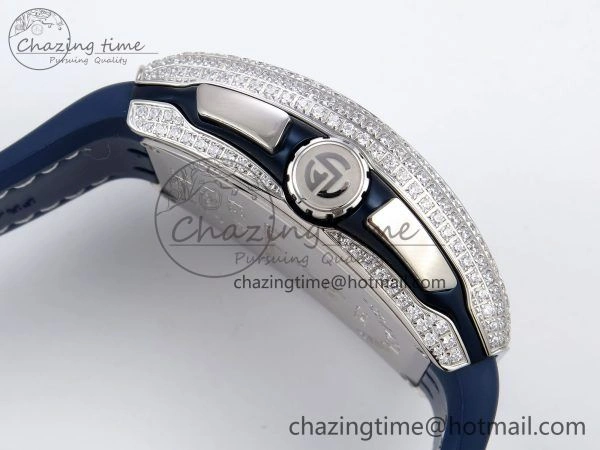 Vanguard Chrono SS Diamonds ABF 1:1 Best Edition Blue Textured Dial on Blue Leather Strap A7750