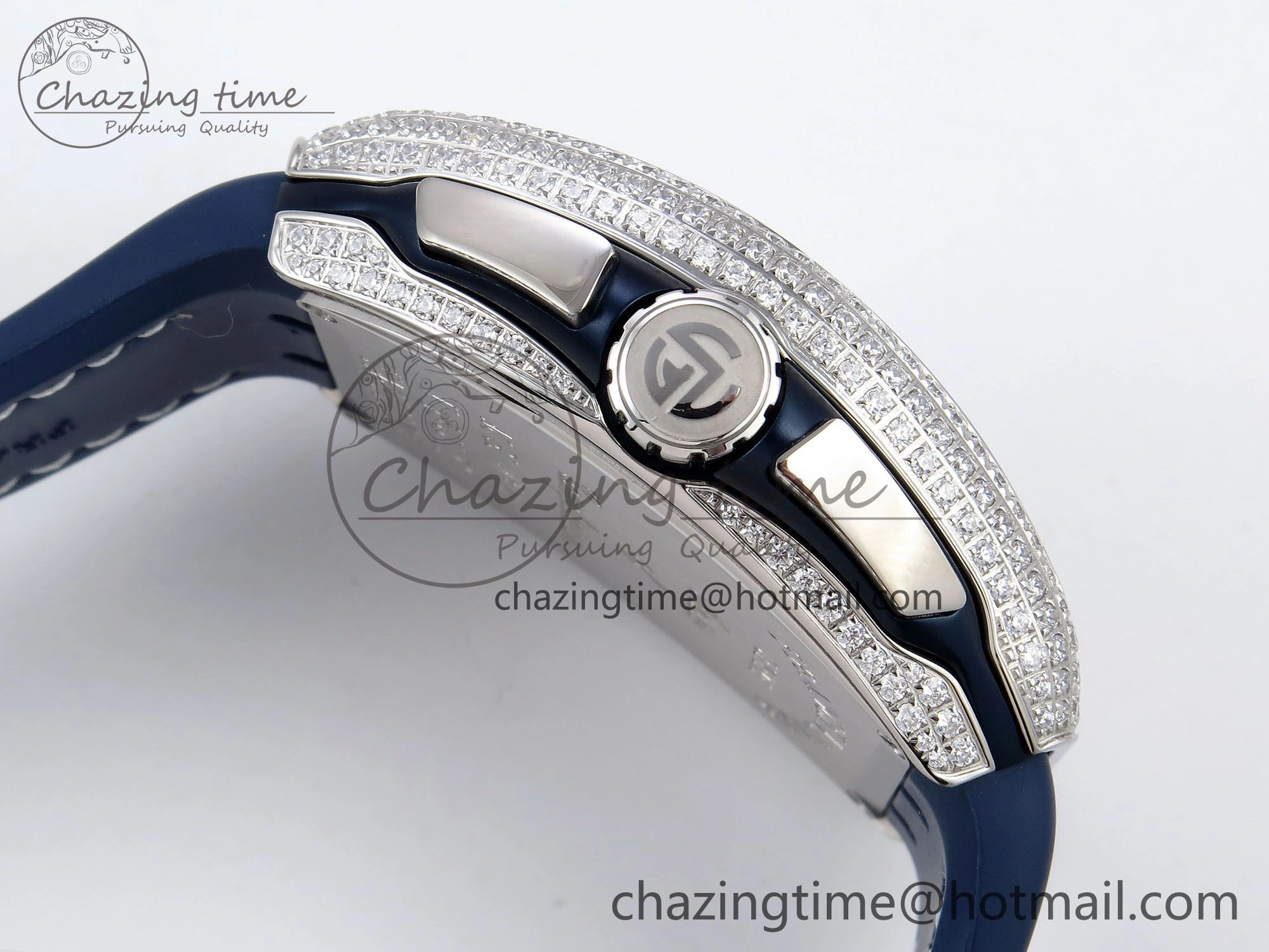 Vanguard Chrono SS Diamonds ABF 1:1 Best Edition Blue Textured Dial on Blue Leather Strap A7750