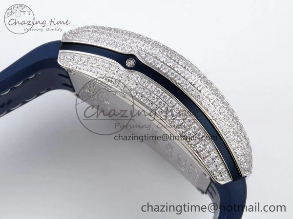 Vanguard Chrono SS Diamonds ABF 1:1 Best Edition Blue Textured Dial on Blue Leather Strap A7750