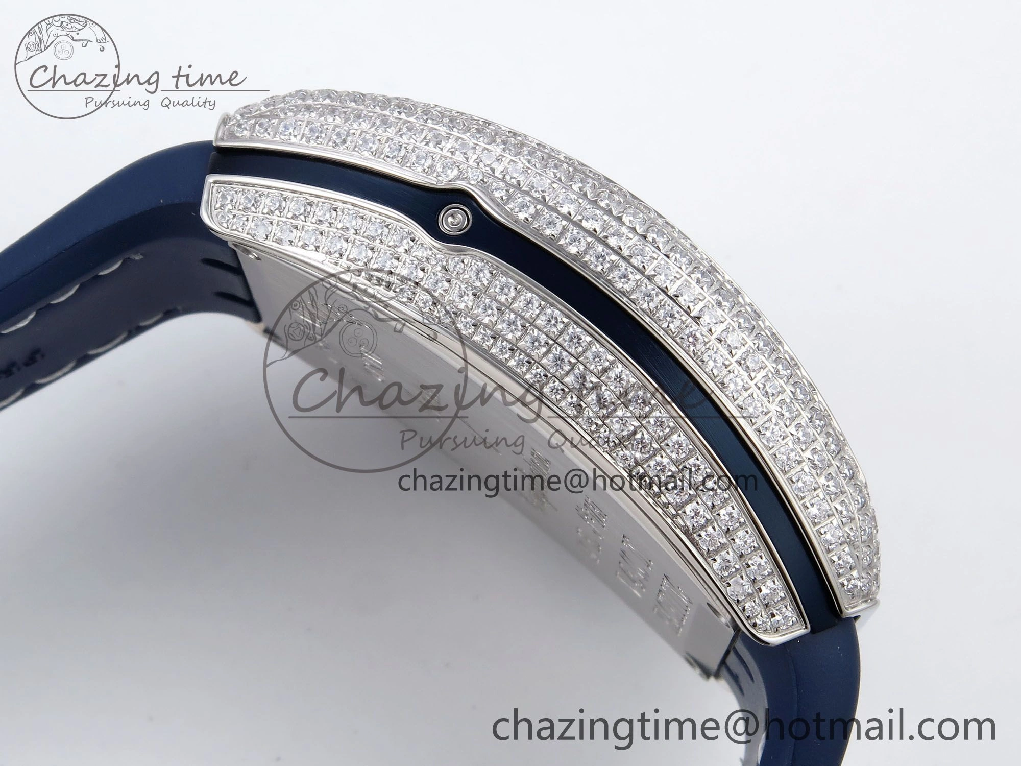 Vanguard Chrono SS Diamonds ABF 1:1 Best Edition Blue Textured Dial on Blue Leather Strap A7750