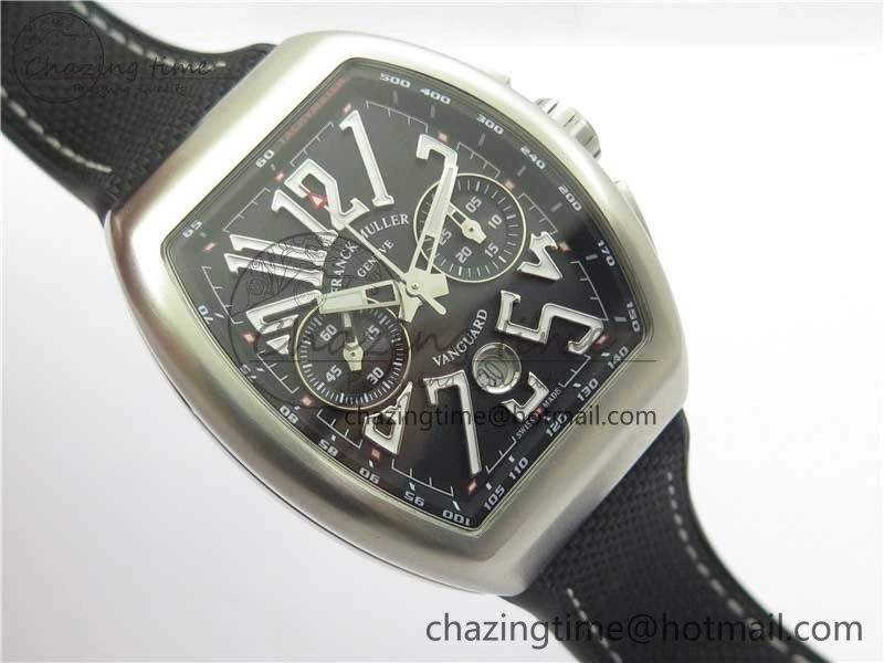 Vanguard V45 Chrono Brushed SS ABF Best Edition Black Dial on Rubber Strap A7750