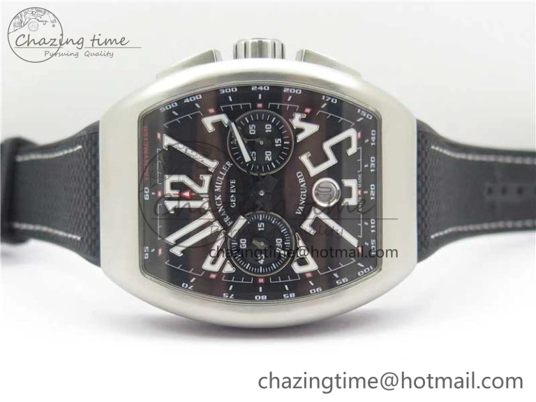 Vanguard V45 Chrono Brushed SS ABF Best Edition Black Dial on Rubber Strap A7750