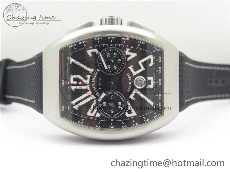 Vanguard V45 Chrono Brushed SS ABF Best Edition Black Dial on Rubber Strap A7750