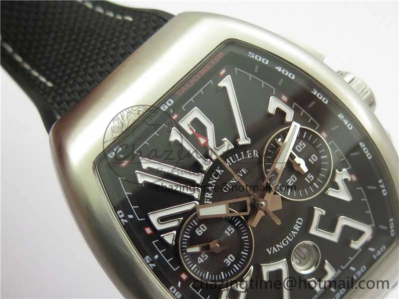 Vanguard V45 Chrono Brushed SS ABF Best Edition Black Dial on Rubber Strap A7750