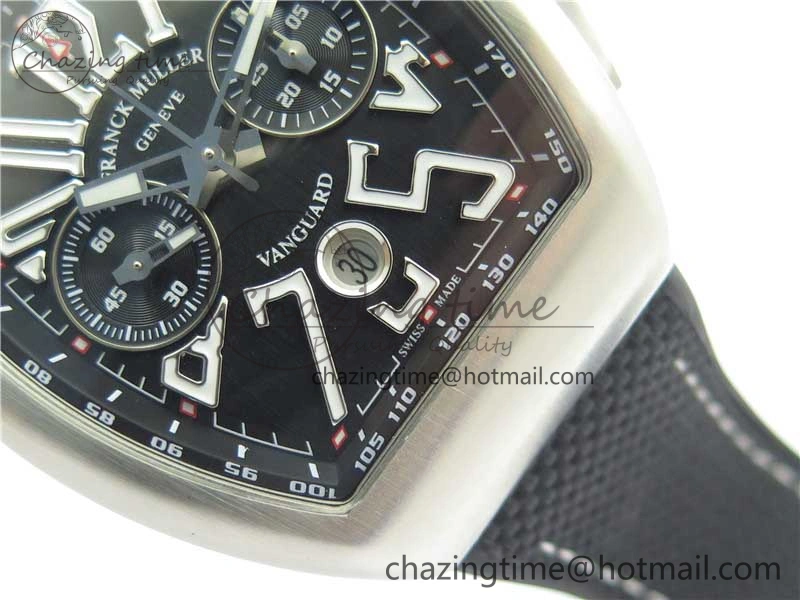 Vanguard V45 Chrono Brushed SS ABF Best Edition Black Dial on Rubber Strap A7750