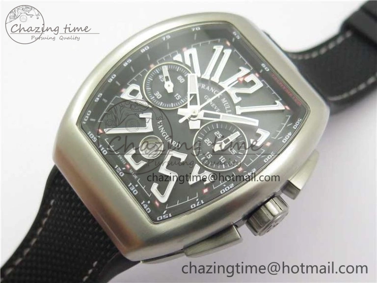 Vanguard V45 Chrono Brushed SS ABF Best Edition Black Dial on Rubber Strap A7750